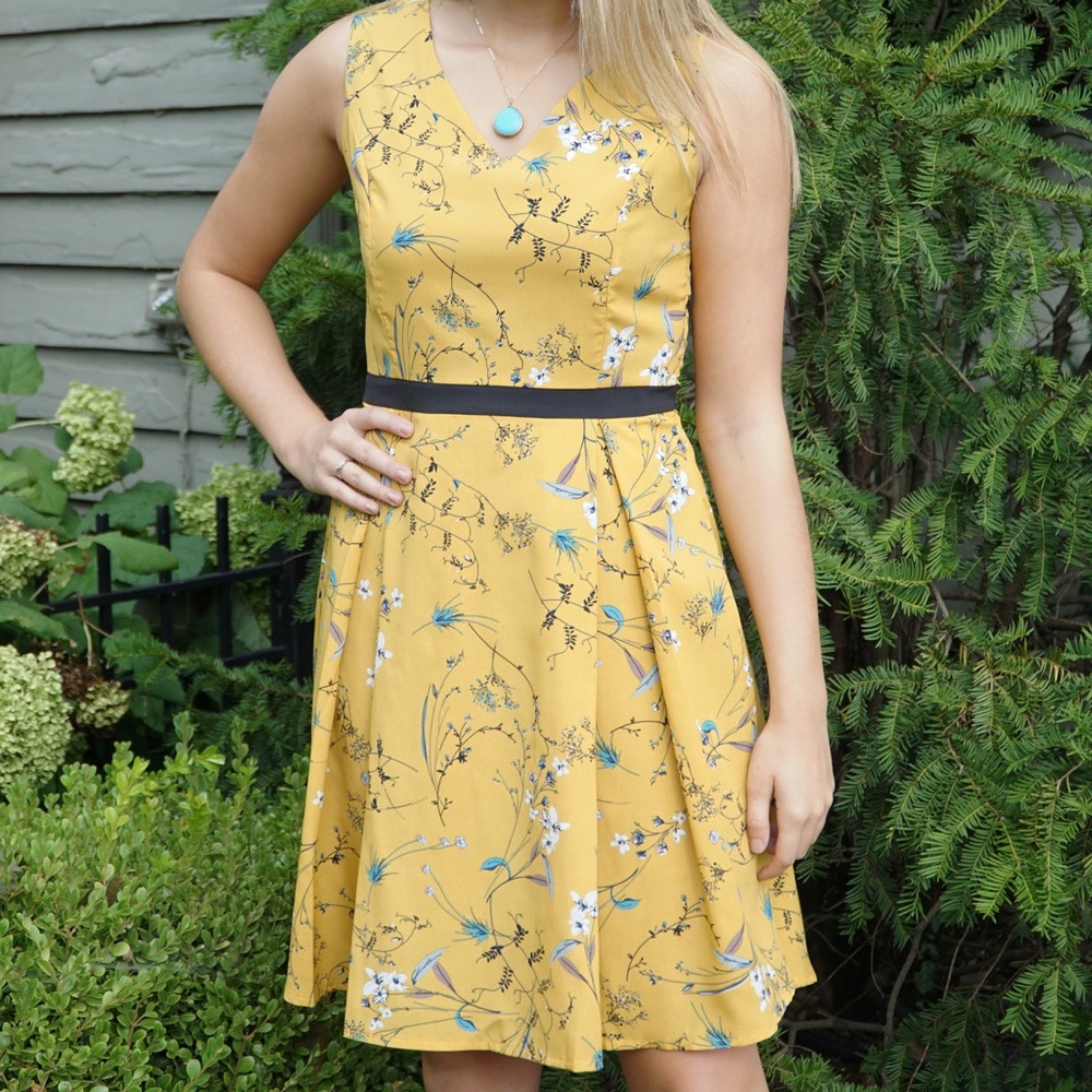 Mustard Floral Print Dress